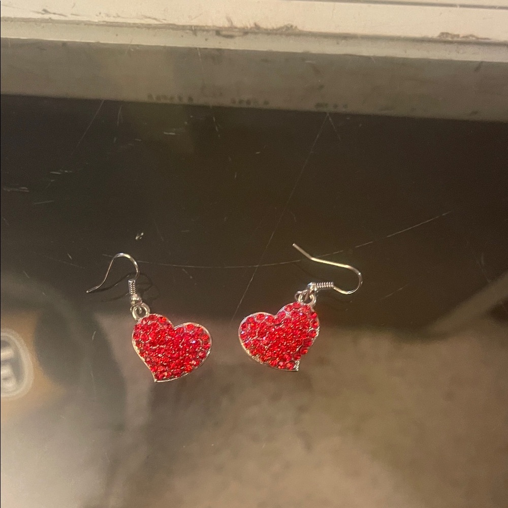 Heart-Shaped Red Earrings